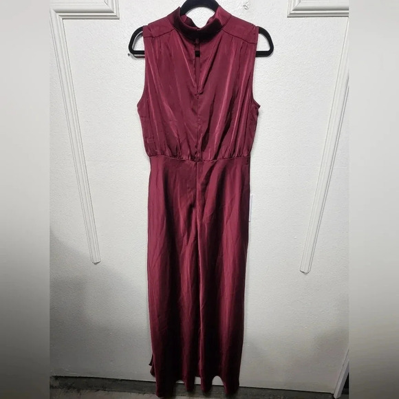Lulus Classic Elegance Wine Satin Sleeveless Mock Neck Maxi Dress Wedding Party - Picture 11 of 11